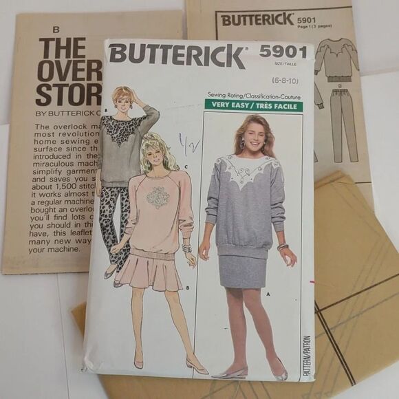 Vintage 80s Butterick Pattern 5901 Uncut Sweatshirt Skirt Pants 6 8 10 - Picture 8 of 9